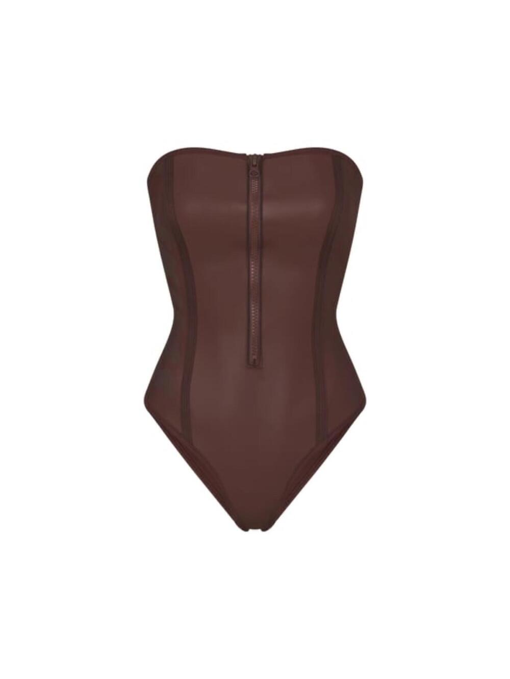 Skims Rubberized Scuba Swim Strapless One Piece - Cocoa
